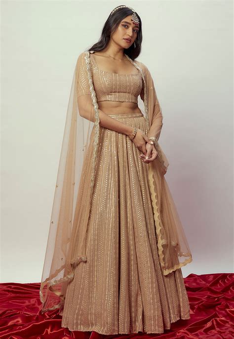 Buy Sequinned Georgette Lehenga In Beige Online Lxz Utsav Fashion