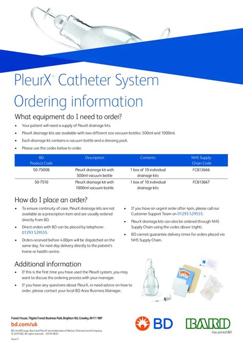 Pleurx Catheter System Ordering Information Printfriendly