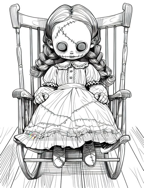 50 Kawaii Creepy Doll Grayscale Coloring Pages Halloween Coloring