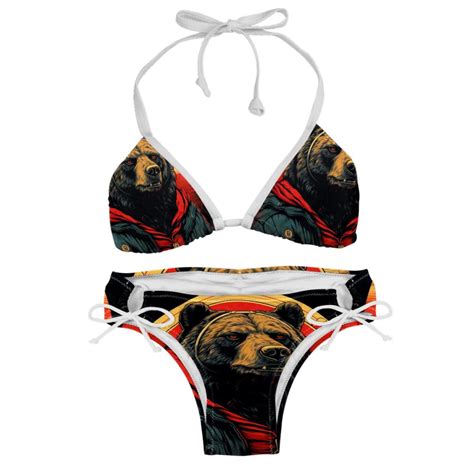 Vintage Bear Stylish Bikini Set With Detachable Sponge Adjustable