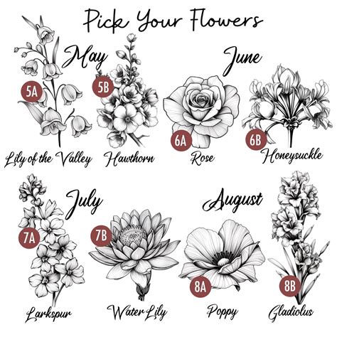 Custom Birth Flower Tattoo Design: Family Floral Bouquet (digital