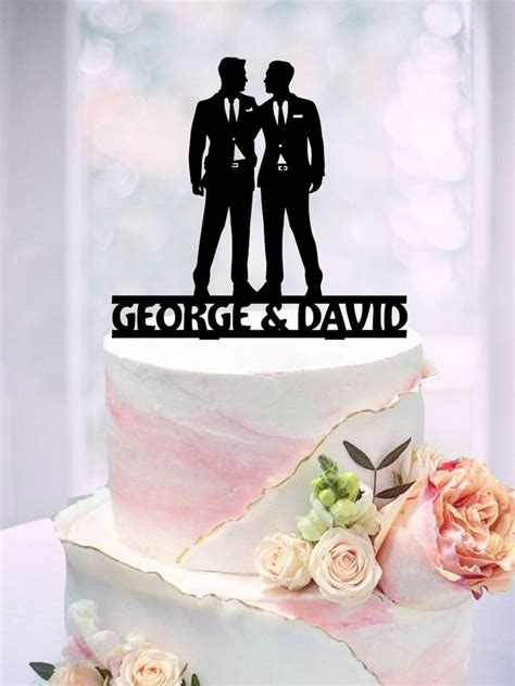 Gay Silhouette Topper With Names Same Sex Cake Topper Gay Etsy