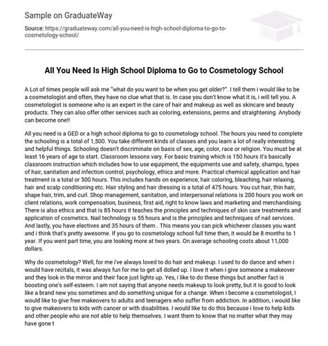 ⇉all You Need Is High School Diploma To Go To Cosmetology School Essay