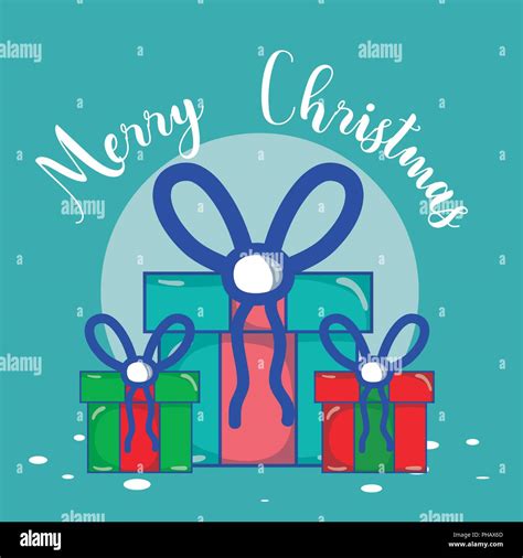 Merry Christmas Card With T Boxes Cartoons Vector Illustration