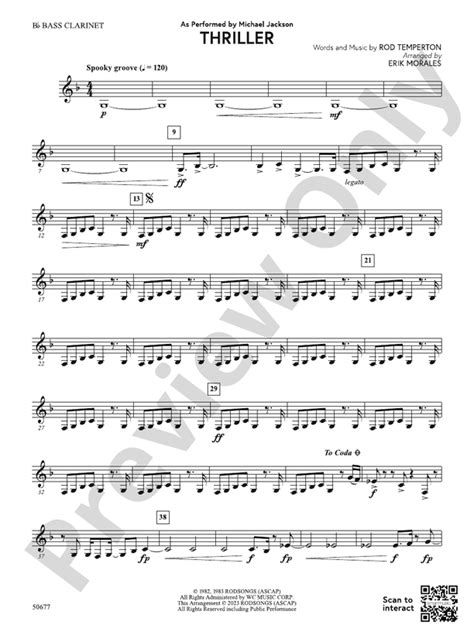 Thriller Bass Clarinet Bass Clarinet Part Digital Sheet Music Download