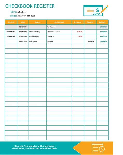 Checkbook Register Printable