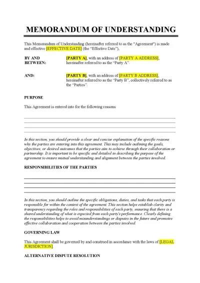 Memorandum Of Understanding Template Free Download Easy Legal Docs