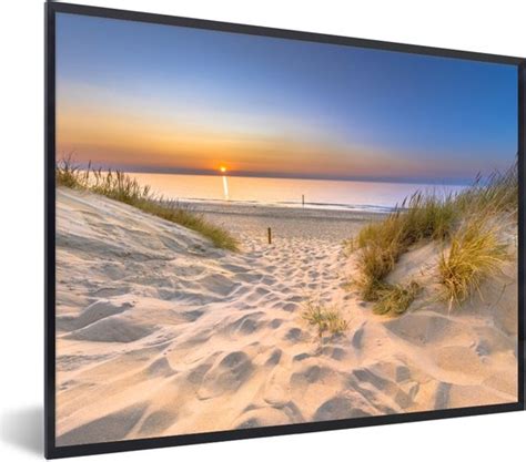 Fotolijst Incl Poster Duin Zonsondergang Horizon Strand Gras