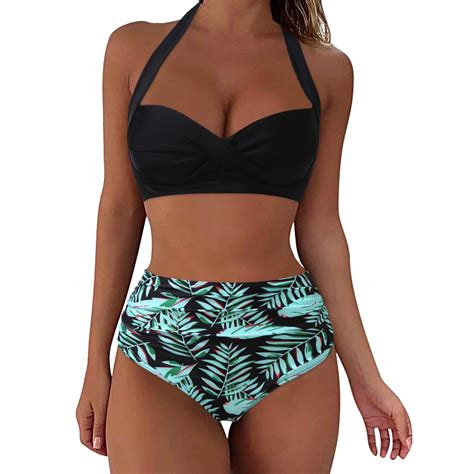 Fvwitlyh Women S Bikini Swimsuits High Waisted Tummy Control Ribbed