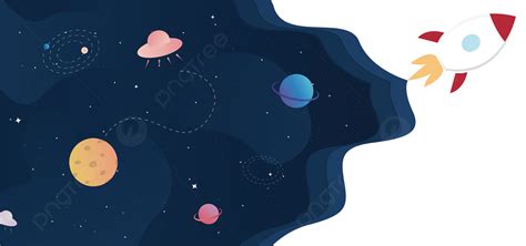 Cartoon Cosmic Background Dark Blue Star Empty Rocket Wallpaper