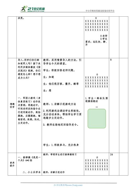 二年级体育2 1小士兵学本领 原地踏步—翻山越岭：踏步走立定 大单元课时教案 21世纪教育网