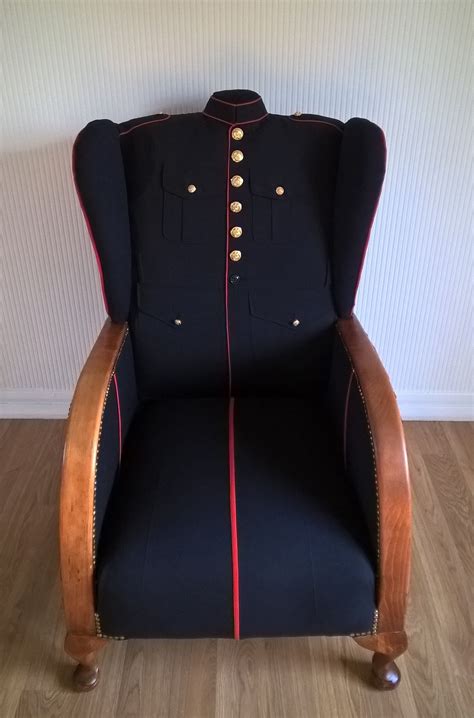 U S Marine Corps Hand Upholsered On A Vintage Deco Armchair Military