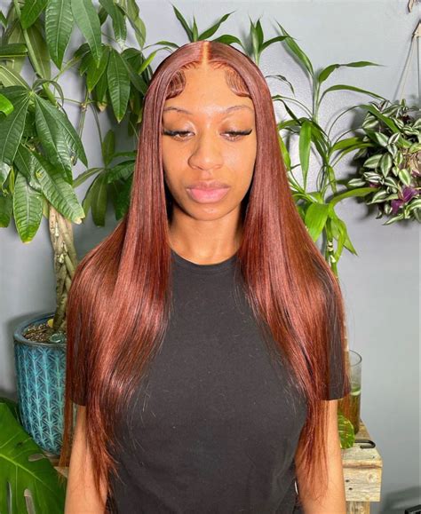 Dark Ginger Middle Part Lace Front Wig Hairstyles For Black Girls