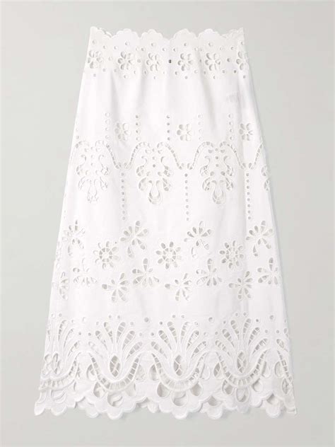 DOLCE GABBANA Broderie Anglaise Cotton Blend Poplin Maxi Skirt NET A