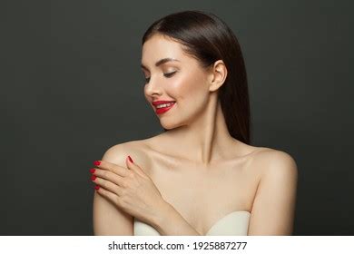 Woman Portrait Nude Shoulders Rose Flower Stock Photo