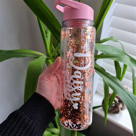 Personalised Glitter Water Bottles 550ml Bpa Free Rose Gold Etsy