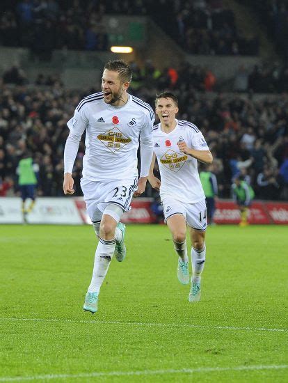 Swansea Citys Gylfi Sigurdsson Celebrates His Editorial Stock Photo