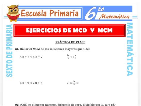 Ejercicios De MCD Y MCM Para Sexto De Primaria Escuela Primaria