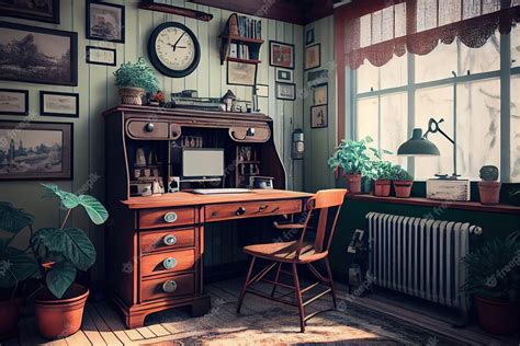 Premium Photo | Vintage home office interior background Generative AI