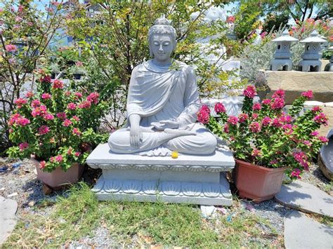 Hand Carved White Marble Seated Earth Touching Gandhara Sculpture By