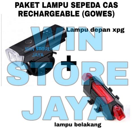 Jual Paket Lampu Depan Belakang Sepeda Cas Rechargeable Led Usb Xpg