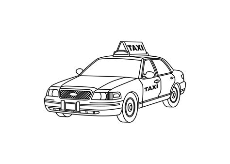 Taxi Car Line Art Vector Illustration Transportation Outline Stroke