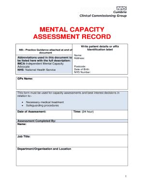 Capacity Assessment Form Fill Online Printable Fillable Blank