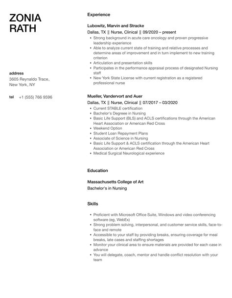 Nurse, Clinical Resume Samples | Velvet Jobs