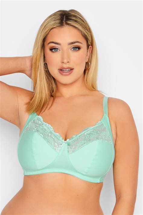 Yours Plus Size Green Cotton Lace Trim Non Wired Bra Yours Clothing