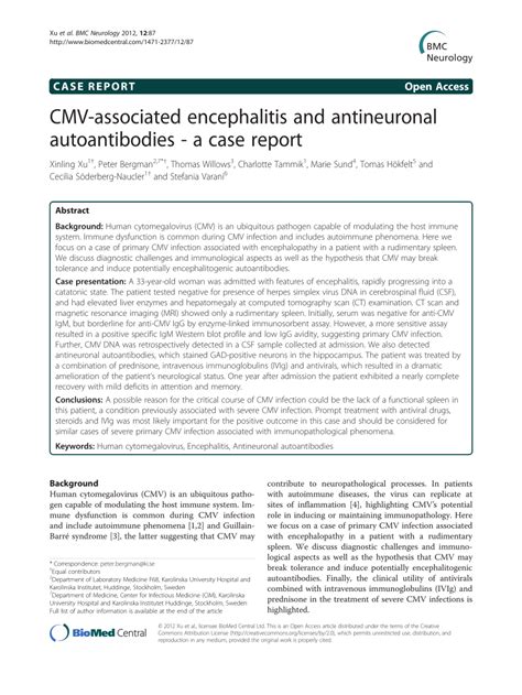 (PDF) CMV-associated encephalitis and antineuronal autoantibodies - a ...