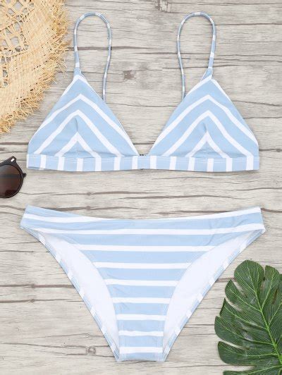 Chevron Striped Cami Bikini Set Blue And White Bikinis S Zaful