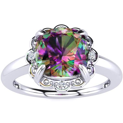 Ct Cushion Cut Mystic Topaz And Diamond Ring In K White Gold Kaydel