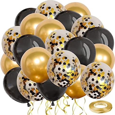 Lot De Ballons En Latex Confettis Noirs Et Dor S De Cm Pour