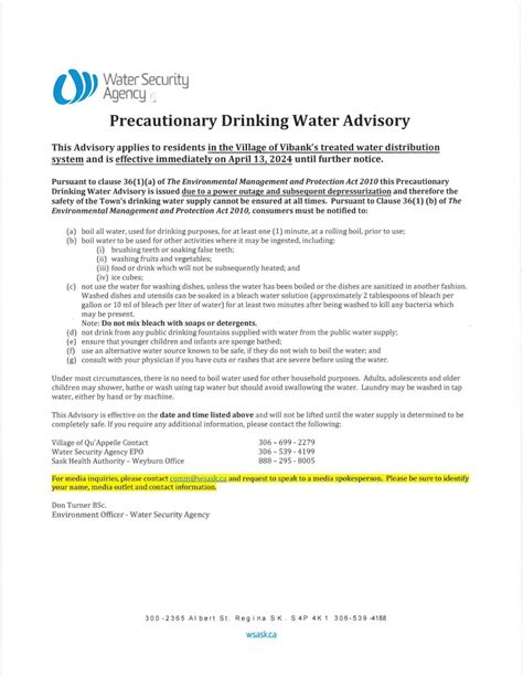 Precautionary Drinking Water Advisory Village Of Vibank