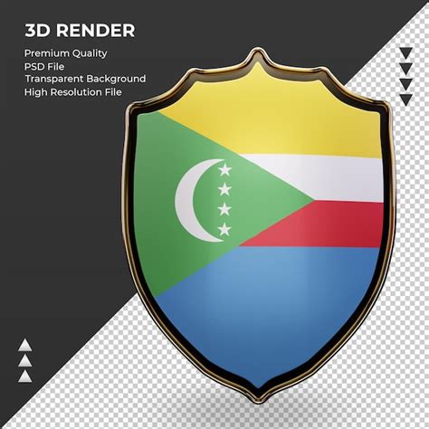 Premium Psd 3d Shield Comoros Flag Rendering Front View