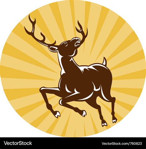 Deer Buck Stag Jumping Retro Royalty Free Vector Image