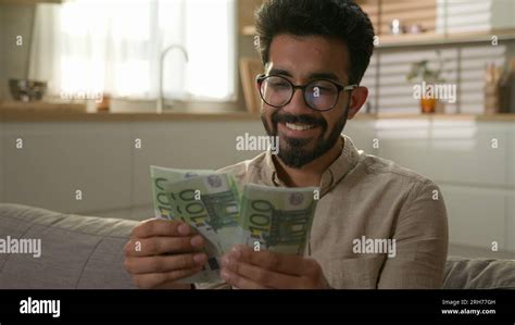 Happy Indian Arabian Man Rich Businessman Cash Owner Celebrate Money