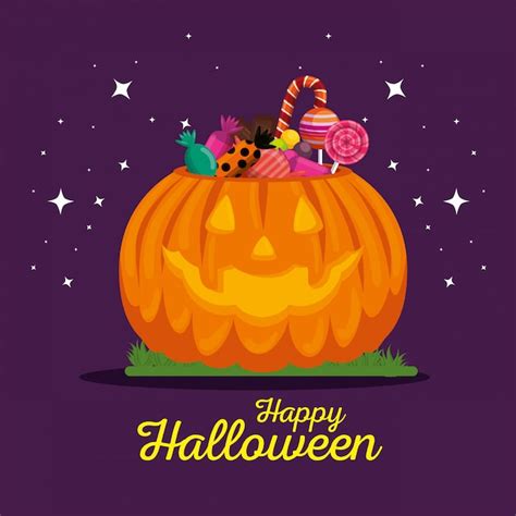 Tarjeta De Halloween Con Calabaza Y Dulces Vector Gratis