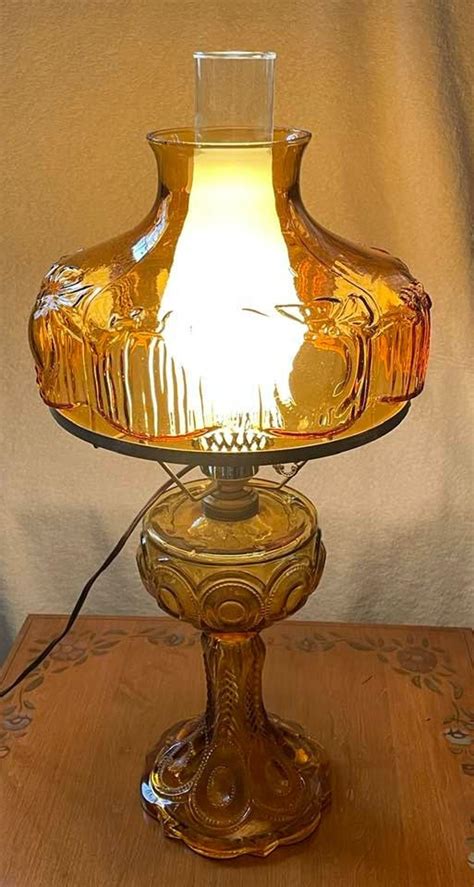 Vintage Amber Glass Hurricane Lamp Etsy