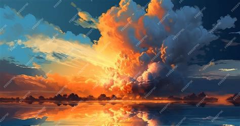 Premium AI Image | A painting of a sunset with clouds and the sky in ...