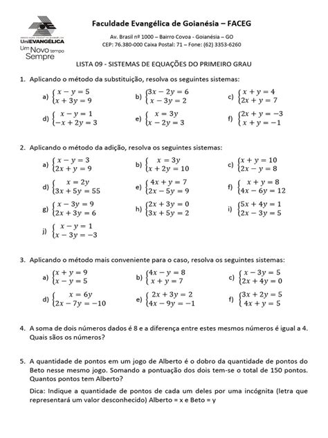 Sistemas De Equações De Primeiro Grau - Lista 09 - Sistemas de Equações Do Primeiro Grau | PDF | Cães