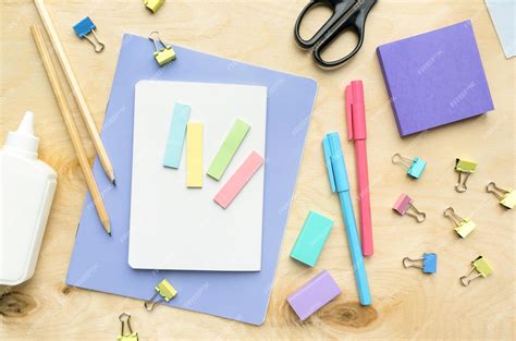 premium photo flat lay   stationery  school  office