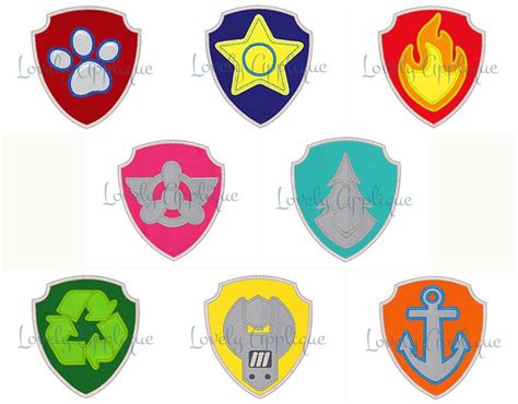 Paw Patrol Badges Appliqué Designs Set Of 8 Ryder Chase Marshall Cupcakes Paw Patrol Paw