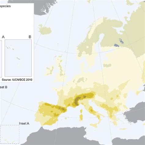 Distribution of endemic butterfly species in Europe | Download ...