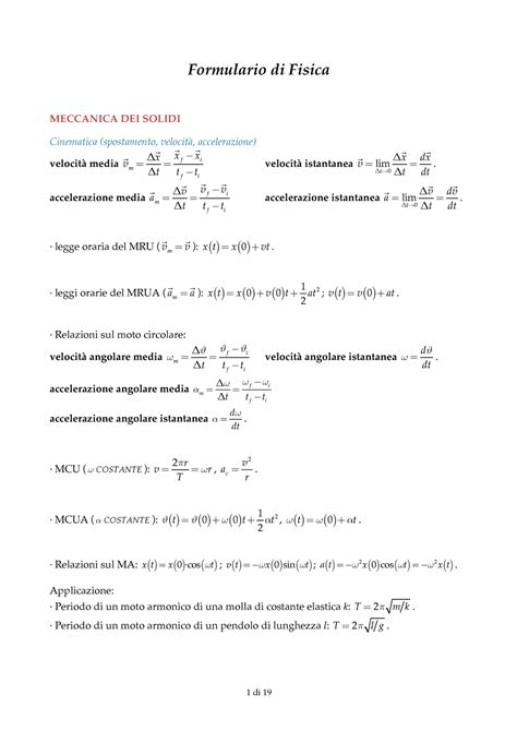 Formulario Di Fisica Warning Tt More Functions Defined Than