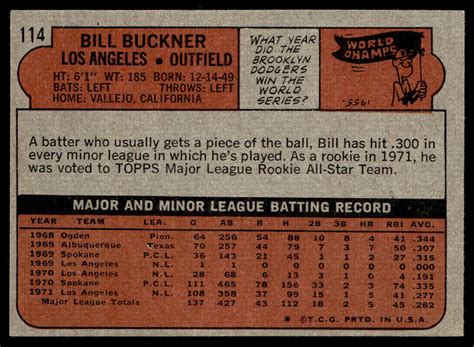 Topps Bill Buckner Baseball Los Angeles Dodgers Ebay