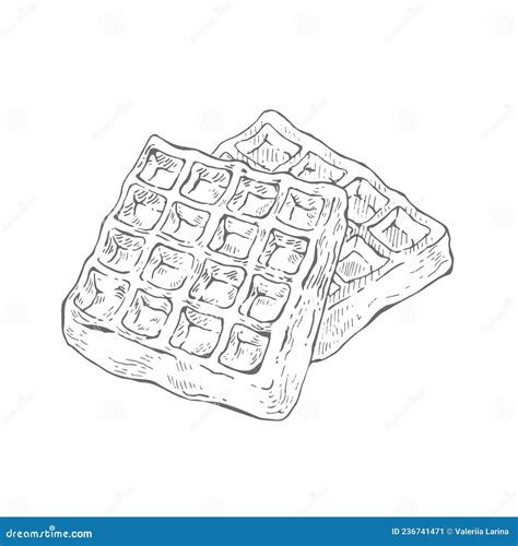 Hand Drawn Vector Fresh Baked Belgian Waffles Stock Vector