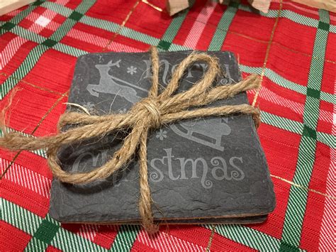 Merry Christmas Slate Coasters Etsy Canada