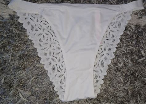 NeW Vs Pink Lace Back Keyhole String Bikini Panty Size Medium White EBay
