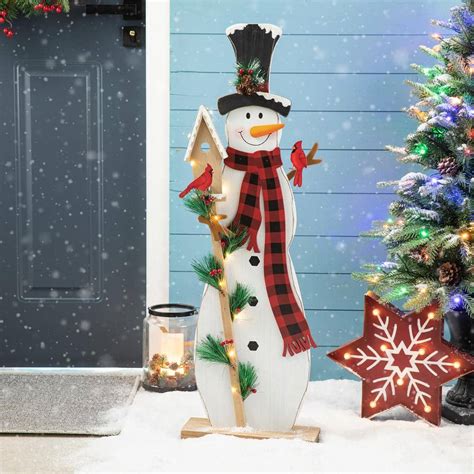 Reviews For Glitzhome 36 In H Lighted Wooden Snowman Porch Decor